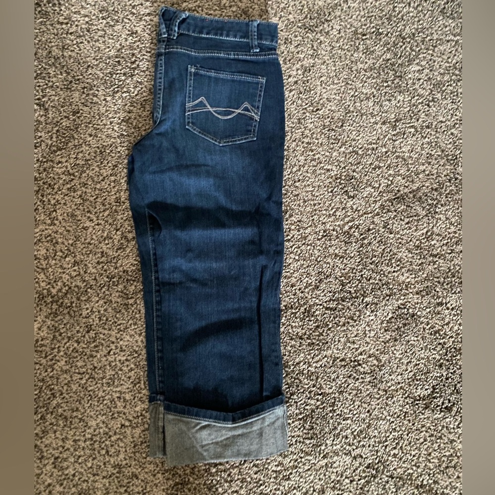 Mossimo Supply Co Crop Jeans 11 Juniors Stretch Blue Denim Rolled Cuff